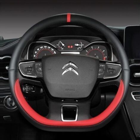Lenkradbezug – ROT – Citroën C3 II III – Fahrerkomfort – Kompatibel mit C3 Aircross – Schwarz (1/5)