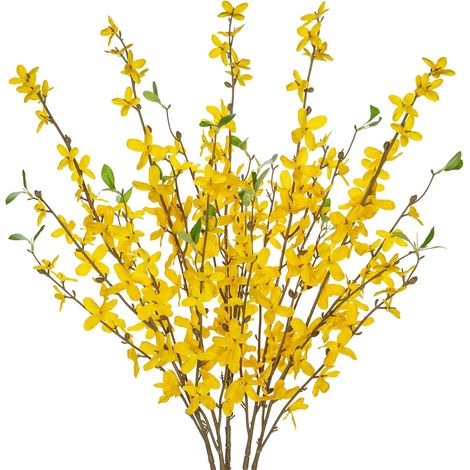 Lot de 5 fleurs artificielles de 80 cm de haut - Fausse soie jaune - Branches de forsythia artificielles à longue tige pour grands vases de mariage, arrangements floraux, décoration de la (1/5)