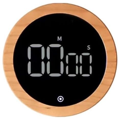 Minuteur de cuisine, affichage numérique LED rotatif, compte à rebours magnétique, boîtier rond, pour la cuisson et la pâtisserie, un outil de cuisine ménager, compact et portable, couleur bois clair.