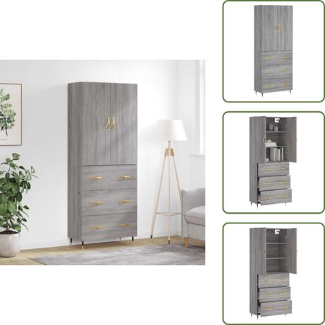 Buffet haut Sonoma gris 69,5x34x180 cm Bois d'ingénierie - Buffet Design Moderne - Meuble Rangement - Armoire Cuisine - Commode Salon - Étagère Murale (1/5)