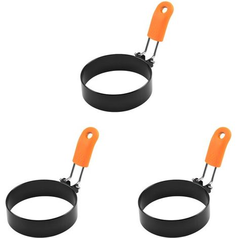 Pièces - Anneaux de Cuisson - Ø7,5 cm - Rond - Acier Inoxydable - Revêtement Antiadhésif - Anneaux à Crêpes - Met poignée pliable - Anneaux à Œufs - Forme d'Œuf - Pour omelettes, petit-déjeuner (1/5)