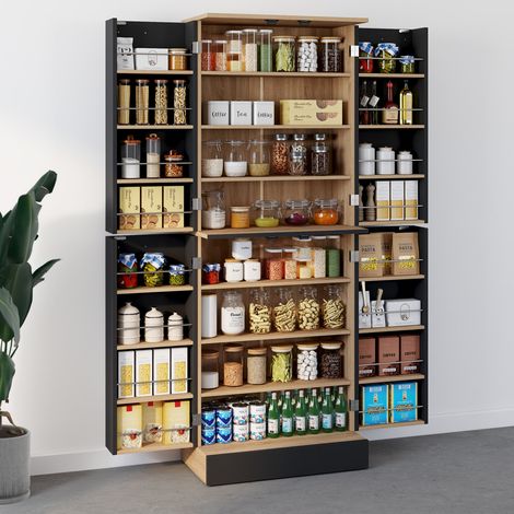 Armario de cocina Highboard H.160 cm ALTO 4 puertas con armarios de haya y negro