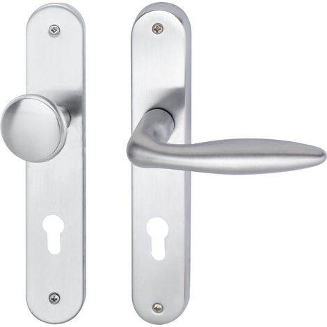 Südmetall Türgriff-Garnitur Langschild Alison PZ Messing satiniert Drücker links silber 225 x 40 mm