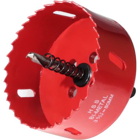 Scie cloche HSS M42 Bi-Métal 80 mm - Avec Adaptateur et Foret de centrage - Idéale pour bois, plastique, cloisons sèches, contreplaqué et métaux - Profondeur de coupe jusqu'à 32 mm (1/5)