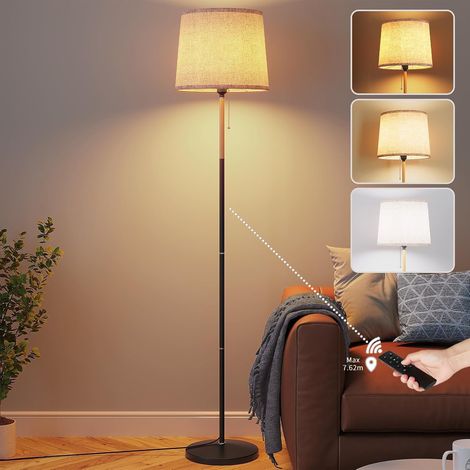 9W Dimmable Standing Lamp With 3 Colour Temperatures 3000K-6500K, Remote Control and Linen Shade,1-Hour Timer And Memory Function Flaxen (1/5)