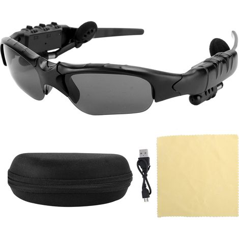 Casque audio solaire Bluetooth sans fil, lunettes stéréo pour musique et appels, écouteurs intégrés noir (1/5)