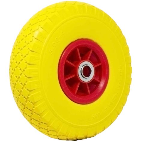 Ruota Piena per Carrello Antiforatura PU Gialla Carriola 25 cm Cerchio in ABS