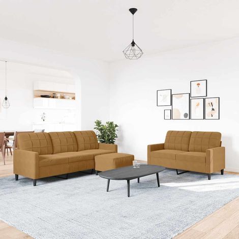 3-tlg. Sofagarnitur mit Kissen Braun Samt (1/5)