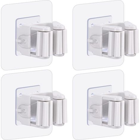 4er Pack selbstklebende Wandhalterungen für Besen und Mopps, zum Aufhängen und Aufbewahren in Waschküche, Bad, Schrank und Küche Grau (1/5)