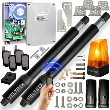 Motorisation pour portail double - 2 x 2 m - 400 kg - 4 télécommandes - Éclairage LED (1/5)