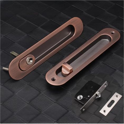 Kit de quincaillerie pour porte de grange Serrure de sécurité for porte coulissante, serrure de sécurité, armoire de porte de grange, quincaillerie intégrée, poignée de porte en bois, porte intérieure (1/5)