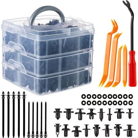 CHOYCLIT Clips Voiture, 665 Pcs Rivet Clips Plastique Fixation Noir Universel pour Auto Voitures Panneaux Garnitures de portières avec Boîtier de Rangement et Outil Démontage Installation (1/5)