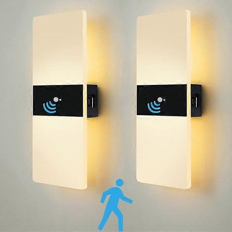 Applique Murale LED avec Dtecteur de Mouvement Intrieur, Lampe Murale Piles Veilleuse USB Rechargeable Batterie Lumire de Capteur de Mouvement Acryli (1/5)