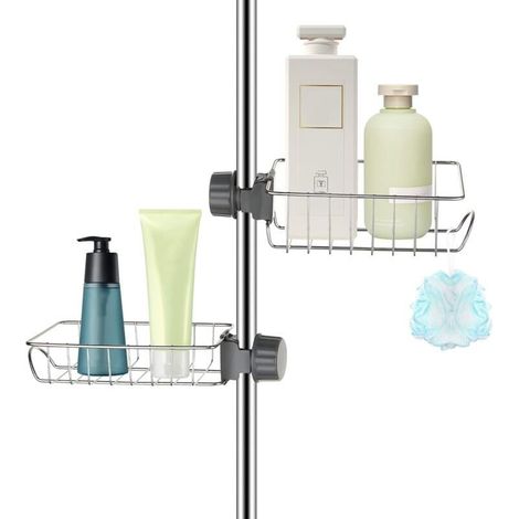 2x Étagère Douche Sans Percage Inox, Étagère Salle de Bain Télescopique Inoxydable, Tablette Support Douche, Porte Savon Barre Douche, Serviteur Douche pour Shampooing (1/4)