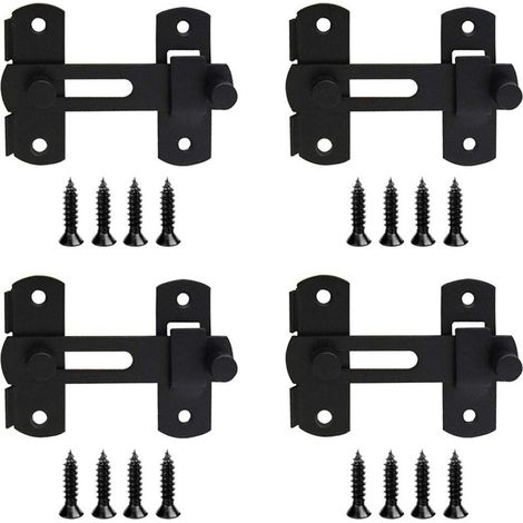 Lot de 4 verrous inox loquets de porte serrure coulissante noir avec vis pour porte vitrine cave cave à vin-Fei Yu (1/5)