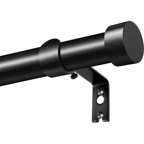 1 Tringle à rideau, extensible 80-218 cm, métal noir, diamètre 25 mm, avec supports et embouts, pour salon et chambre