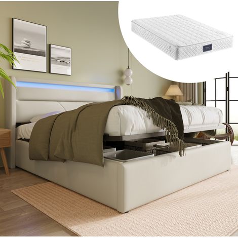 Letto matrimoniale contenitore LED PU 140x200 OKMYHOME (1/5)