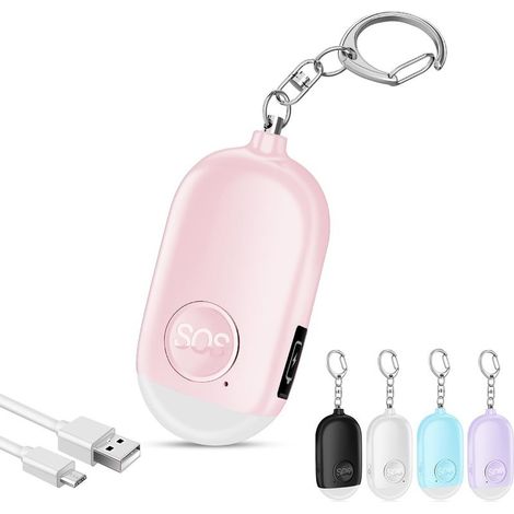 130DB Alarme Personnelle Anti-Agression avec Porte-clé, Rechargeable de Poche avec LED Lampe de Poche Torche (Rose) (1/5)