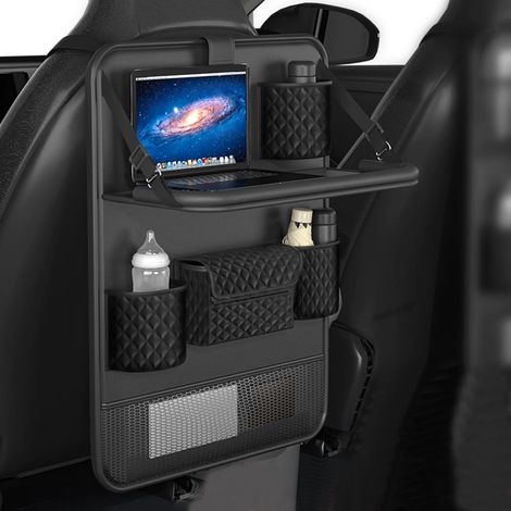 ​​Organisateur Universel pour Siège Auto Arrière avec Support Tablette et Plateau Pliable - Pare-Pieds Renforcé pour Enfants, Rangement Imperméable Multi-Poches pour Voyages, Voitures et SUV​​