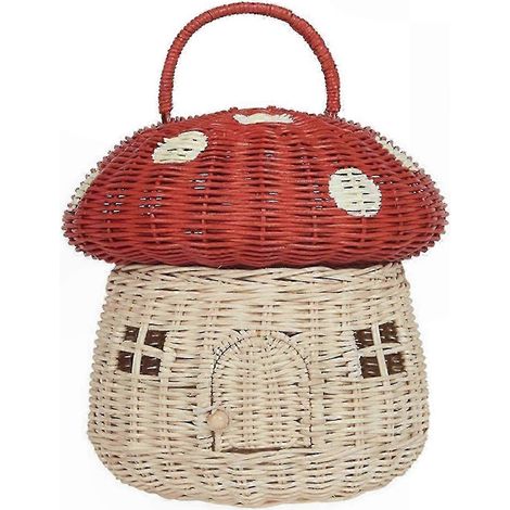 Panier Champignon Tressé Main - Rotin Naturel Fini Rouge (1/5)
