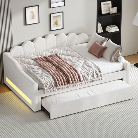 MEUBLIV Letto 140x200 cm beige – con letto estraibile, LED, senza materasso (1/5)