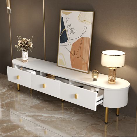 Mobile TV 174x35x41 cm in MDF bianco, con vano contenitore per soggiorno moderno FloraGrace (1/5)