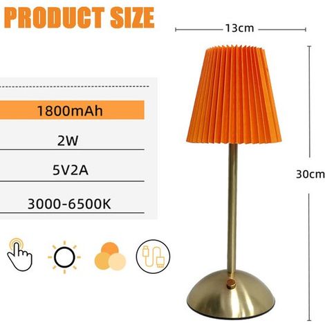 Lampada da scrivania a LED, piccola lampada da scrivania plissettata, lampada da comodino minimalista, dimmerabile con paralume, luce soffusa per la camera da letto (1/5)