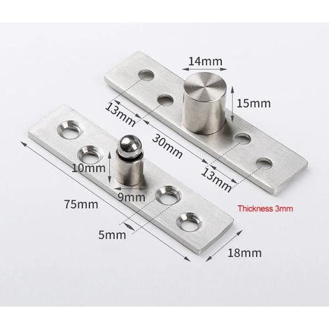 Charnière pivotante de porte robuste à rotation 360° (75 x 18 x 3 mm), en acier inoxydable, invisible, pour portes tournantes. Quincaillerie pour meubles. (1/5)