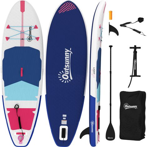 SUP gonflable avec siège, pagaie et accessoires, en plastique et EVA, 305 x 89 x 15 cm, bleu, rouge, rose