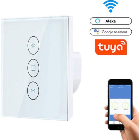 WiFi Interrupteur Volet Roulant Connecté, interrupteur mural rideau compatible avec l'écran tactile du commutateur Wi-Fi à distance vocale Alexa, interrupteur mural tactile [nécessite une ligne neutre