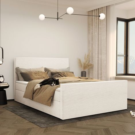 Modern Boxspringbett mit bettkasten und topper VIESTA stoff Poso 120x200 cm Ecru (1/3)