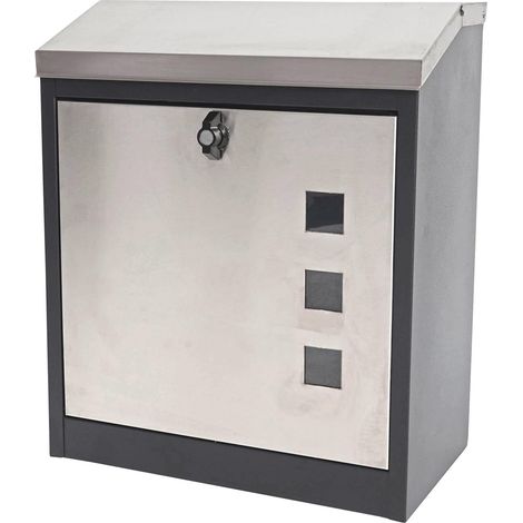 Boîte aux lettres XXL verrouillable enduit de poudre 52x44x25cm acier inoxydable noir 040001341