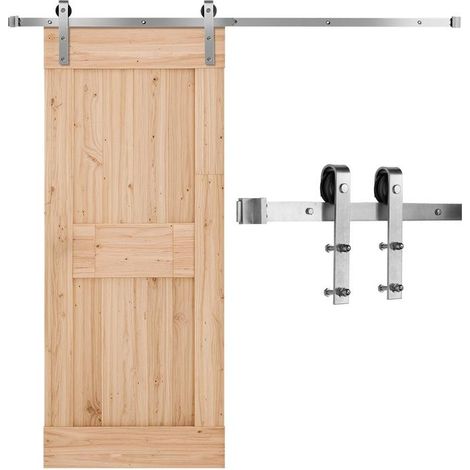 Pour porte simple 914,4 mm, kit rail porte grange coulissante 183 cm, finition nickel brossé, rouleau J (1/5)
