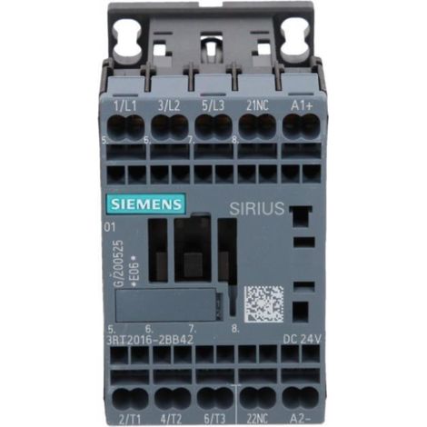 Contactor de potencia 9A 3P 24V CC 0Z 1R S00 3RT2016-2BB42