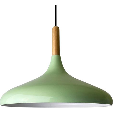 Lampe Suspendue Simple Avec Tête de Lit en Bois Vert – Lustre Vintage E27 Ø35 cm pour Salon, Chambre ou Salle à Manger (1/4)