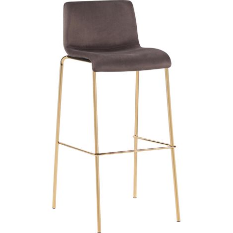 Sgabello da bar x1 in velluto marrone con struttura in metallo dorato a quattro gambe stile chic e moderno 100006255