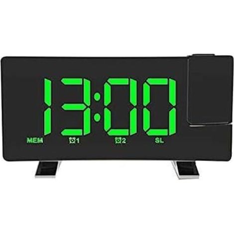 Horloge de projection, grande horloge de projection à écran LED incurvé, radio-réveil FM, double réveil mural-