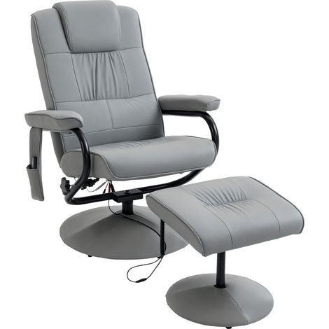 Sillón de masaje eléctrico con reposapiés sillón relax giratorio reclinable hasta 145° con control remoto y 10 puntos de masaje tapizado en PU gris (1/5)
