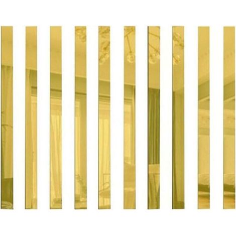 Lot de 10 miroirs en plastique - Longue bande - Carreaux en acrylique - Autocollants muraux pour décoration de maison, salon, chambre à coucher (doré, 5 x 20 cm) (1/4)