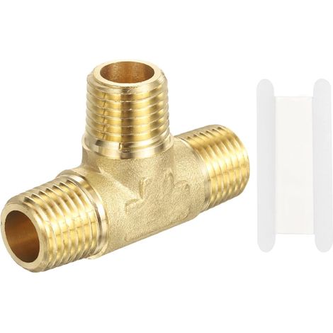 Raccord En T En Laiton, 1Pcs 1/4" x 1/4" x 1/4" NPT Male Tube 3 Voies Forgé En Laiton Barstock Street Tee Raccordement Pour Eau Gaz Réfrigération (1/5)