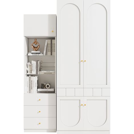 Ensemble d'armoire, armoire à 2 portes + vitrine, ensemble de meubles de chambre, meuble de rangement pour chambre, armoire laquée + armoire de rangement, ensemble de meubles blanc, 80×50×200 cm, 50×4 (1/5)