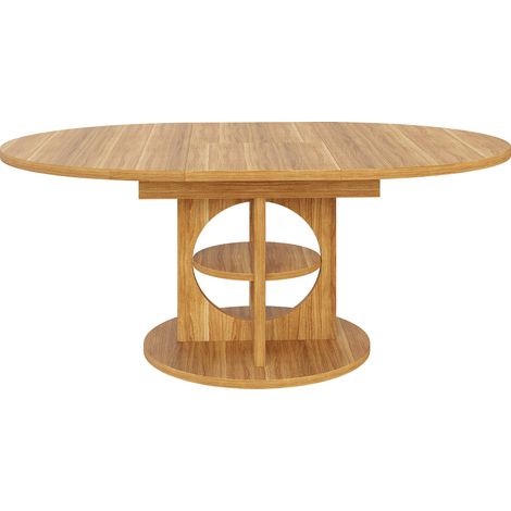 Mesa de comedor extensible 110 a 150 cm con almacenaje, MDF y metal, efecto madera/negro (1/5)