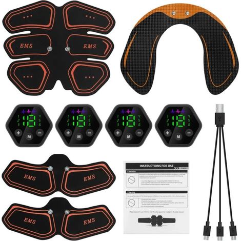 Appareil d'électrostimulation abdominale et des hanches avec écran LCD et port USB pour l'entraînement des abdominaux, le fitness et la musculation à domicile. Corset amincissant pour la taille 02894-