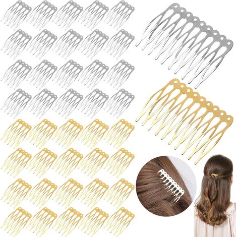 42 pièces Peigne à Cheveux en Métal à Cinq Dents Peigne à Dents en Métal Peigne à Piquer Bijoux de Cheveux pour les Bijoux de (1/4)