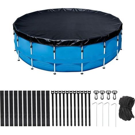Bâche de Piscine Ronde Ø366 X H30cm, Bache Hivernage Piscine Hors Sol en Tissu Oxford avec Cordon de Serrage, Clous, Anti-UV, Étanche pour Piscine Ronde à Cadre (1/5)