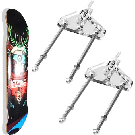 Support Skateboard, Supports Muraux pour Longboard, Support Skate Rack, Porte Ski Mural pour Salon Garage Mur Affichage du Snowboard Présentoir et Rangement, Acrylique, 2 Pièces, Transparent (1/5)