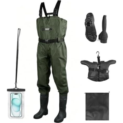 Cuissardes de pêche respirantes et imperméables pour hommes et femmes, vertes, idéales pour la construction, la pêche et les travaux agricoles, taille 45W (1/5)