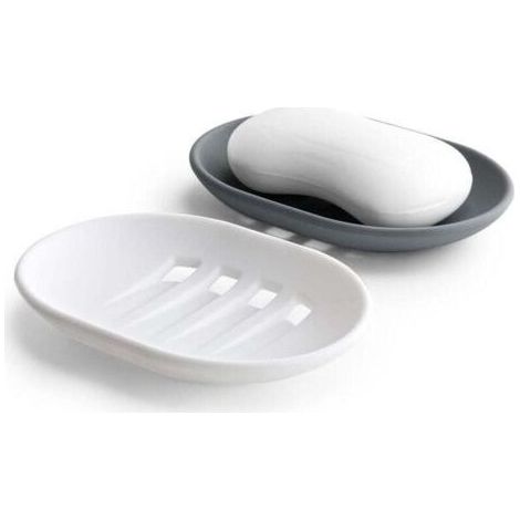 Lot de 2 Porte Savon en Silicone avec Drainage, Boite Savon Antidérapant et Portable, Porte Savon Salle de Bain, Douche, Cuisine (Gris et Blanc) (1/4)
