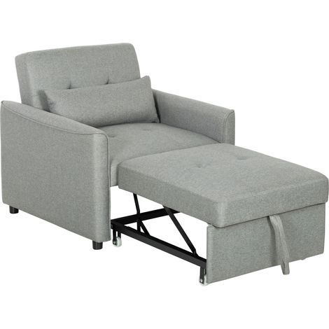 Fauteuil convertible 3 en 1 gris dossier réglable canapé-lit extensible