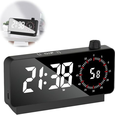 Réveil Numérique, Réveil Matin Numérique avec Fonction Snooze Alarme de Miroir Portable Grand écran avec Affichage de la température Alimenté par USB/Batterie Alarme Réveil Matin (1/5)